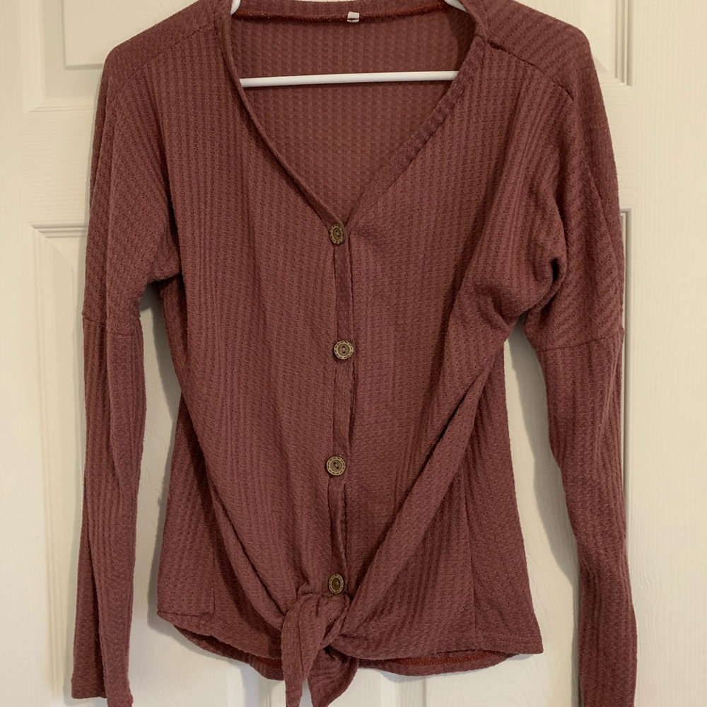 Tie front waffle top